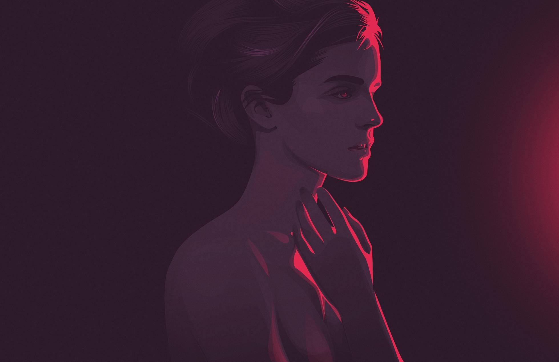 retrowave, red light, dark purple background, Full HD Desktop Wallpaper