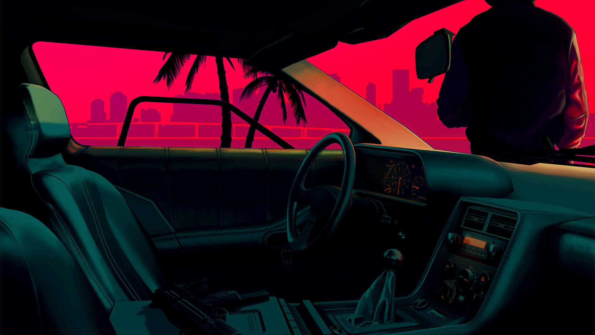 retrowave, driver, vintage car, Full HD Desktop Wallpaper