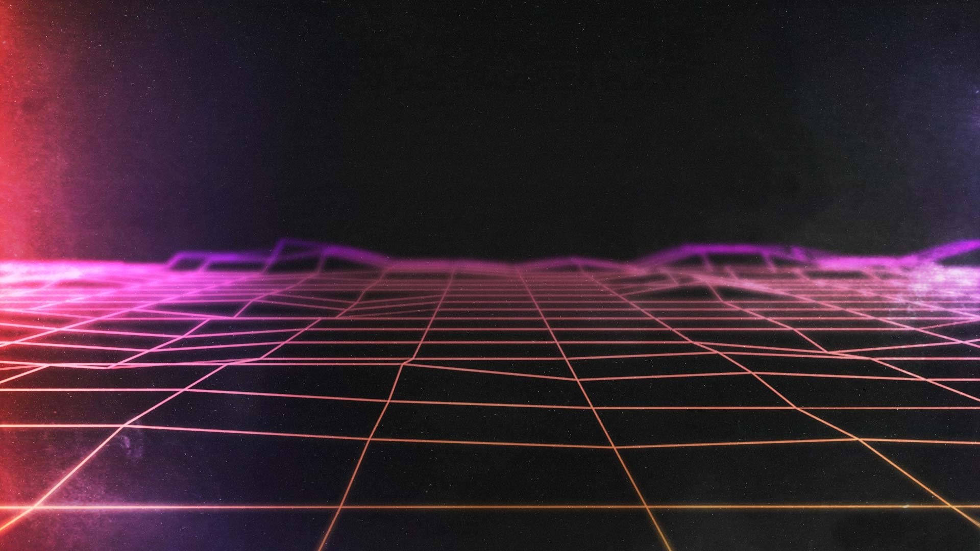 purple retrowave terrain, neon grid, vibrant pink and purple hues, Full HD Desktop Wallpaper