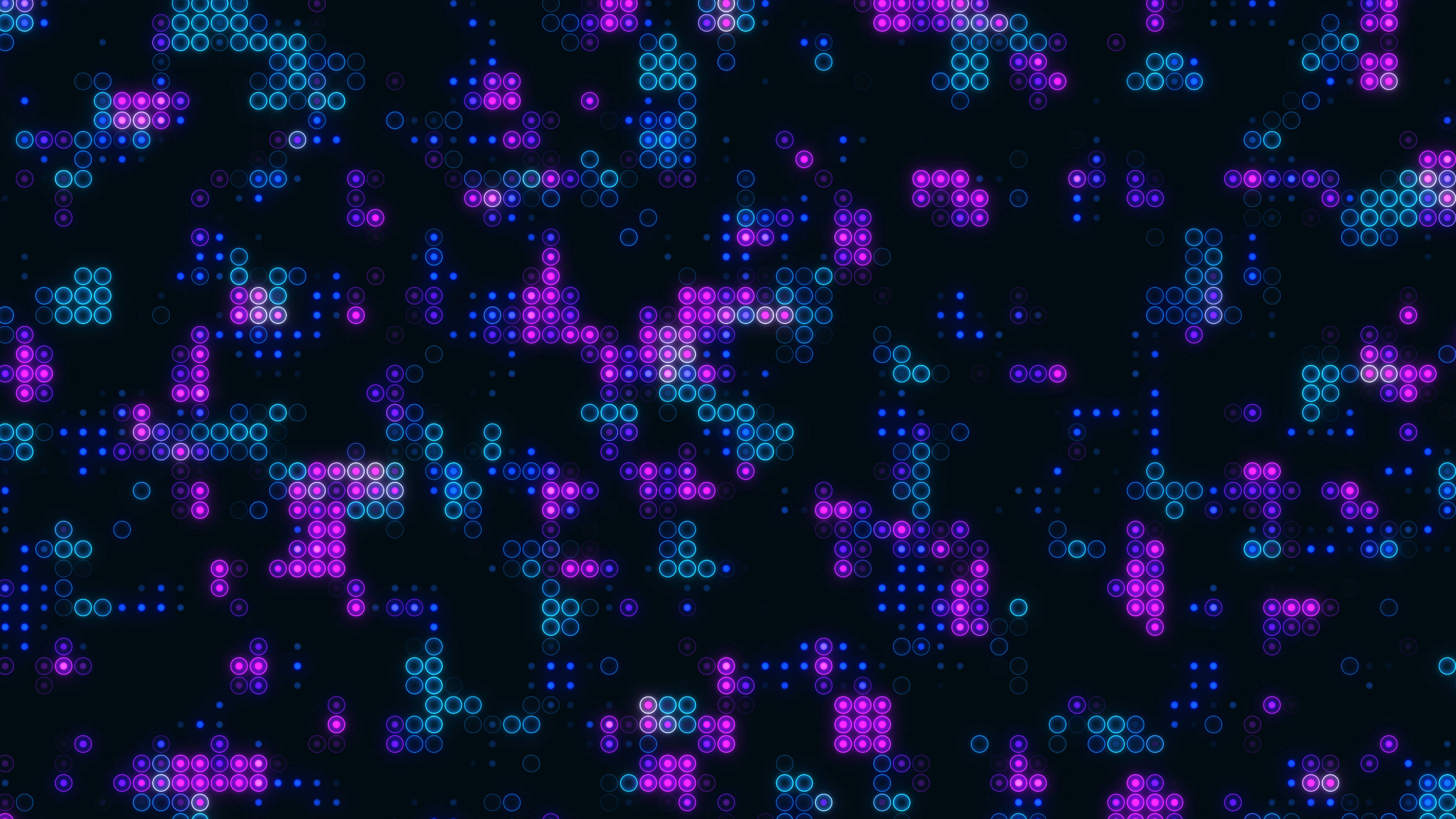 4D Ultra HD Vaporwave Dots, vibrant purple, cyan pixelated dots, 4K Desktop Wallpaper