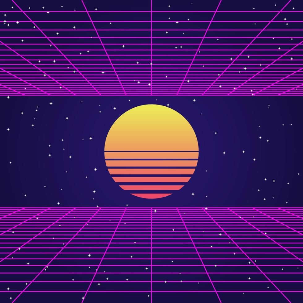 80s vaporwave, neon pink gridline pattern, retro-futuristic sunset, SD Desktop Wallpaper