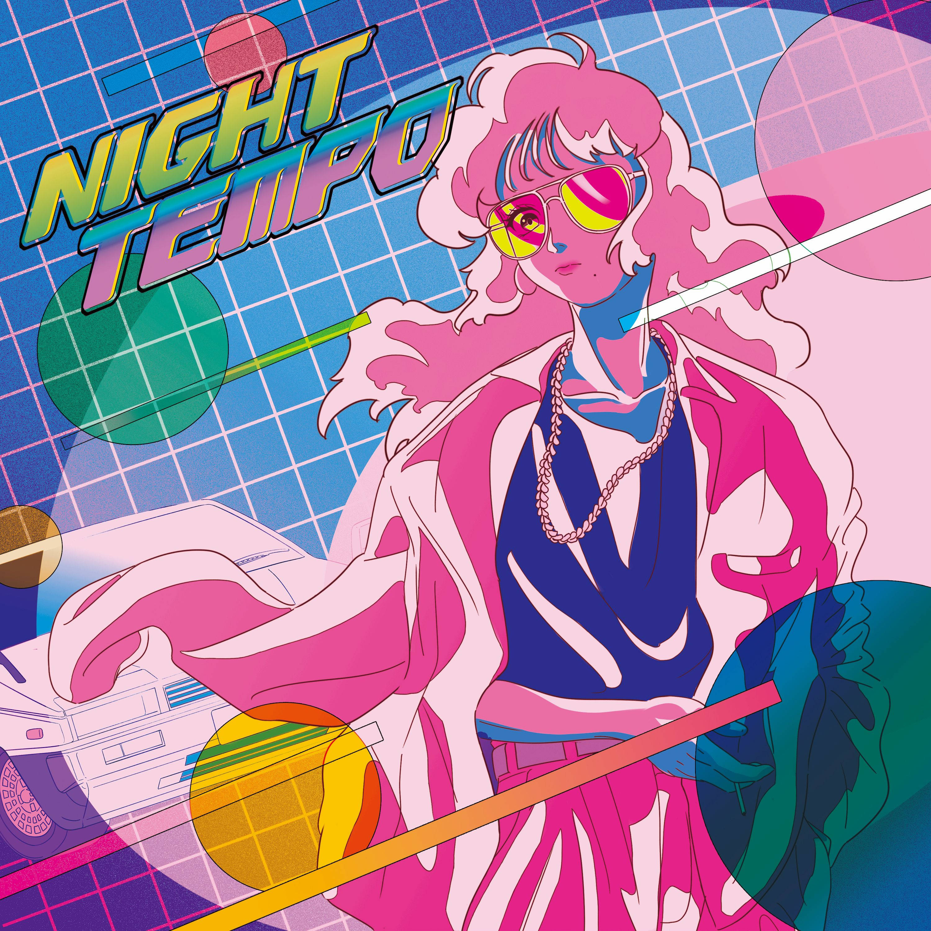 80s synthwave girl, pink hair, sunglasses, 2K Desktop Wallpaper