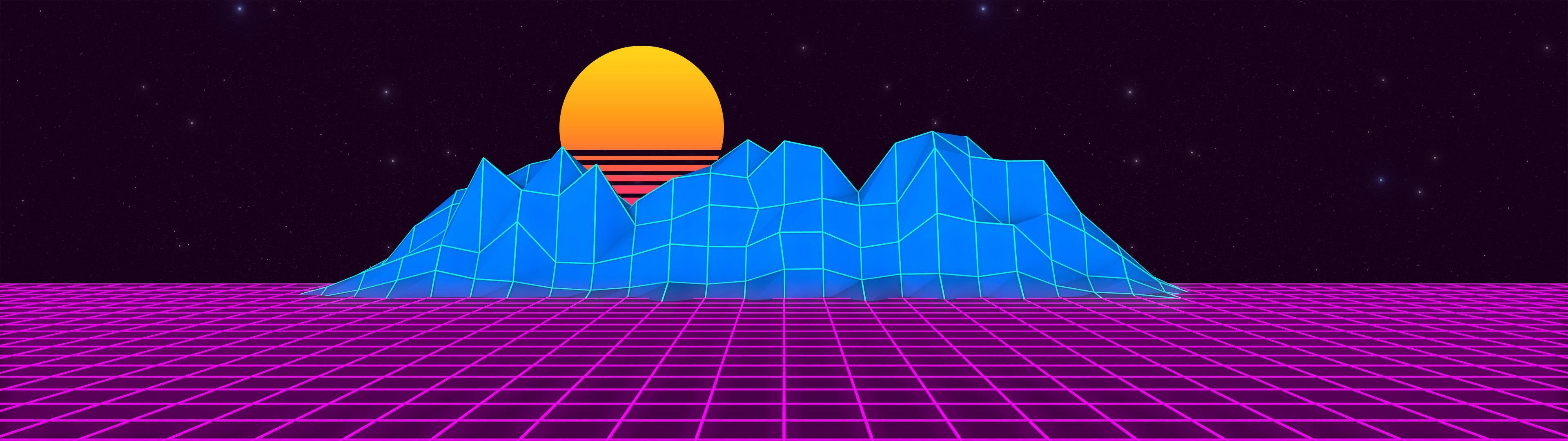 3840x1080, 4K, retrowave, 4K Desktop Wallpaper