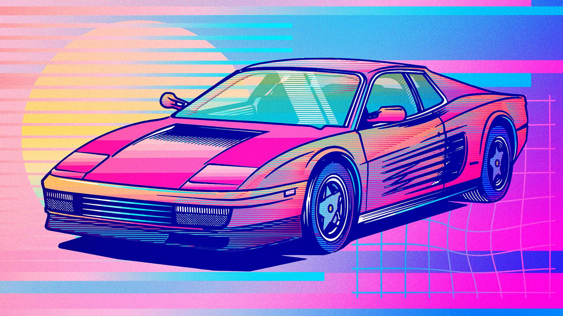80s vaporwave sports car, pink and blue gradients, neon sunset, Full HD Desktop Wallpaper