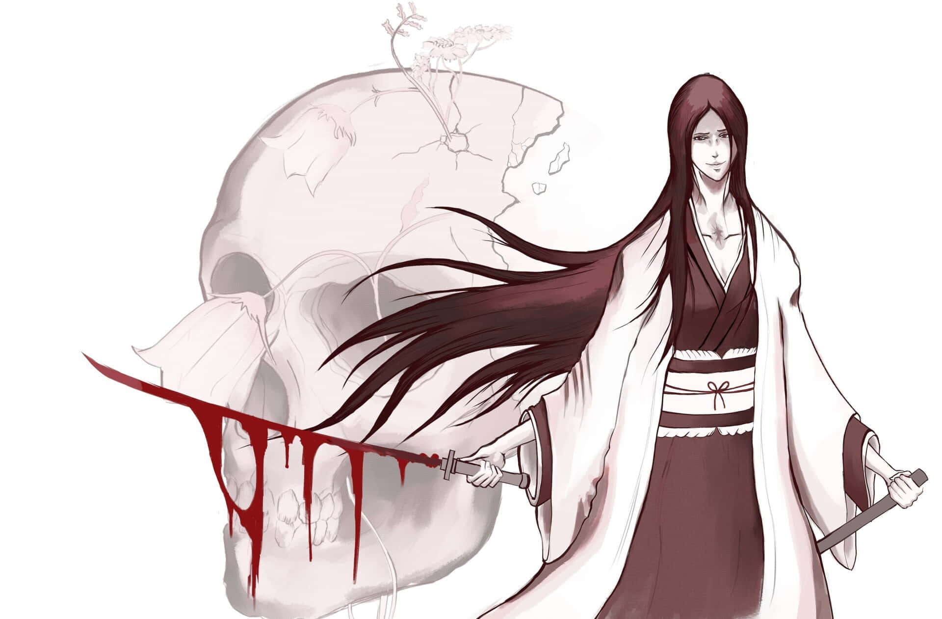 Retsu Unohana, white robes, sword dripping blood, Full HD Desktop Wallpaper