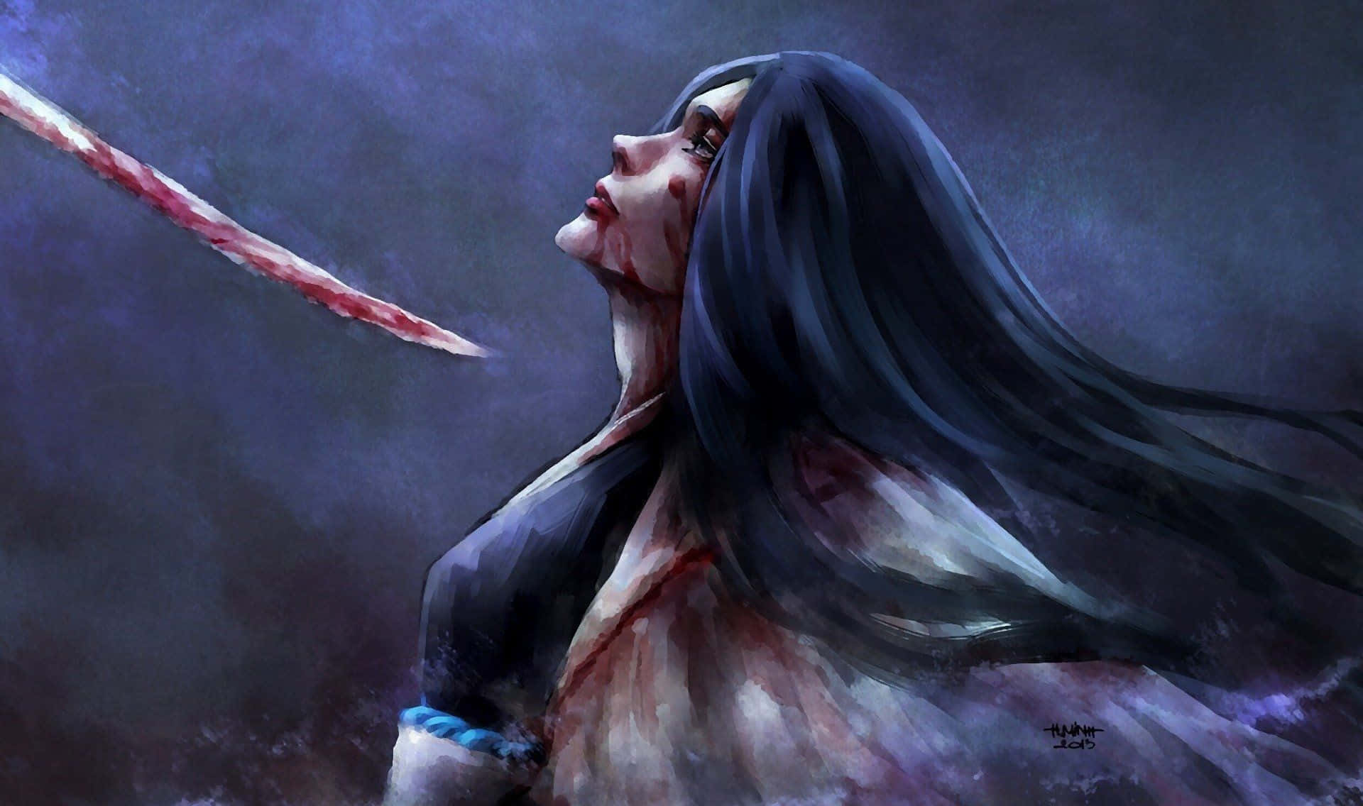 Retsu Unohana, long dark hair, crimson blade, Full HD Desktop Wallpaper