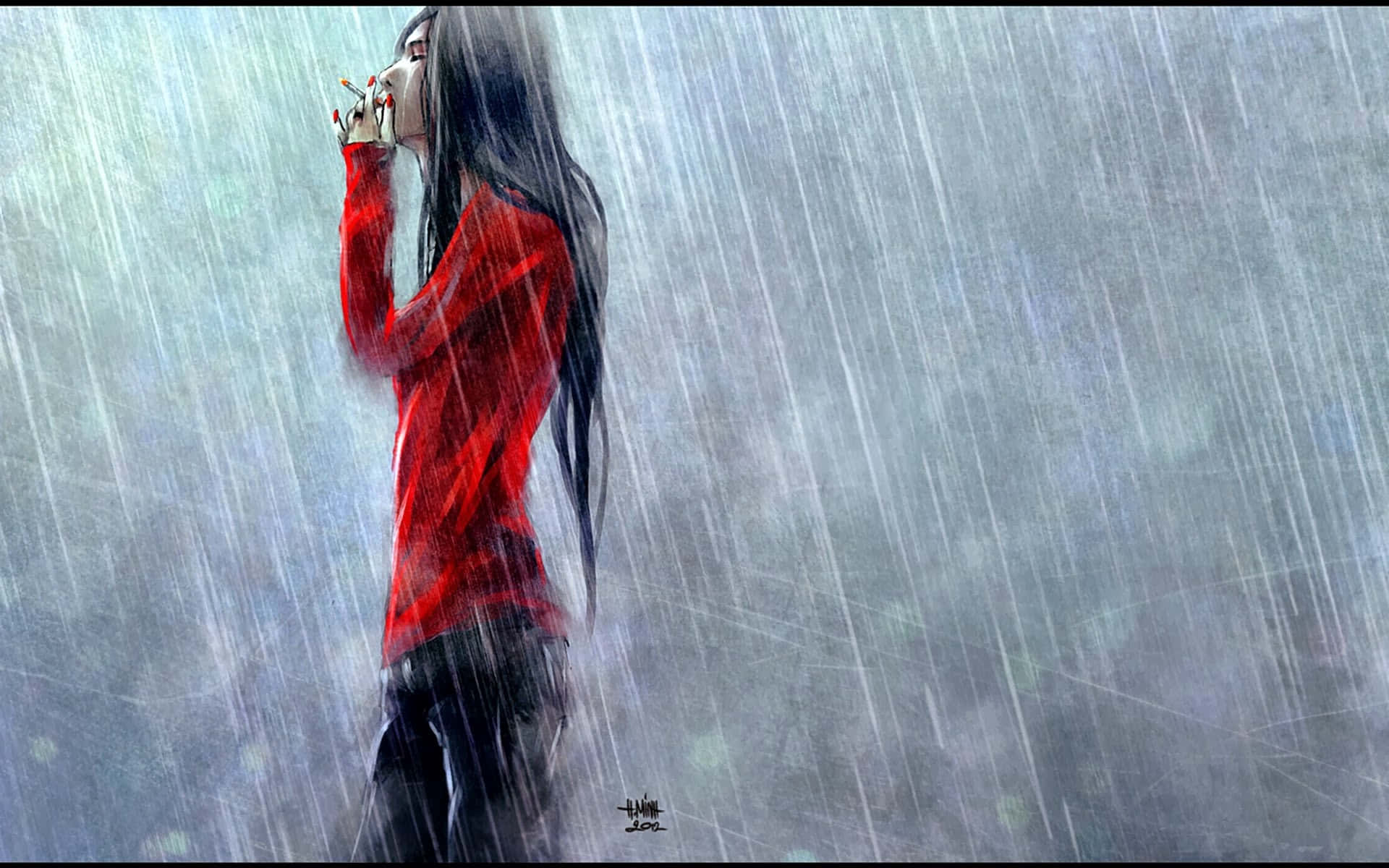 Retsu Unohana, red coat, cigarette, Full HD Desktop Wallpaper