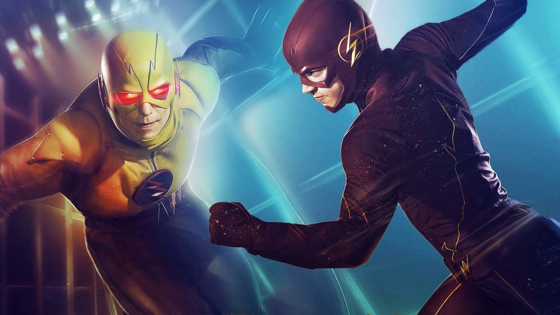 The Flash, Reverse Flash, yellow and red suits, Full HD Desktop Wallpaper