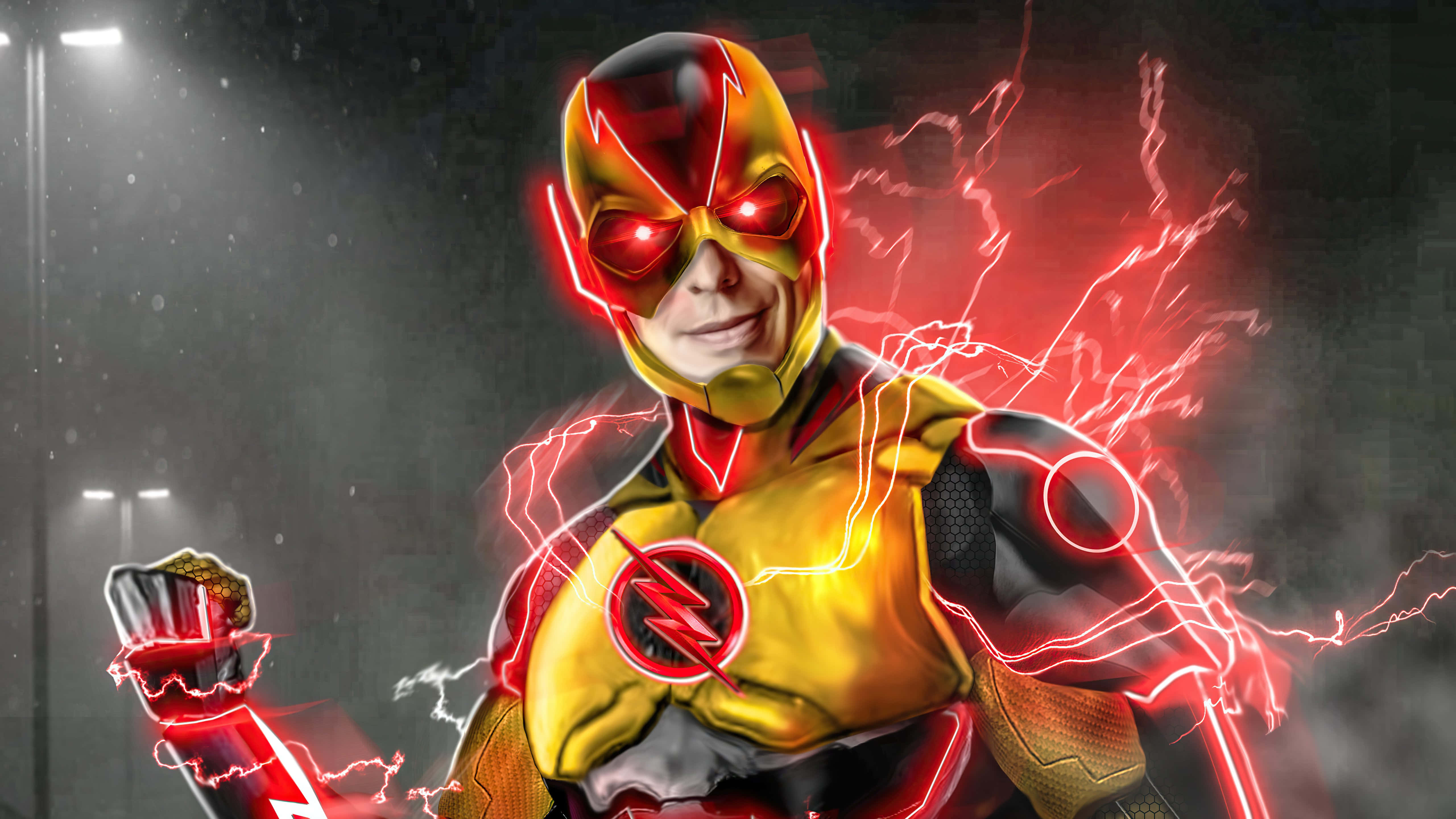 Reverse Flash, yellow and red suit, glowing lightning effects, 5K Desktop Wallpaper