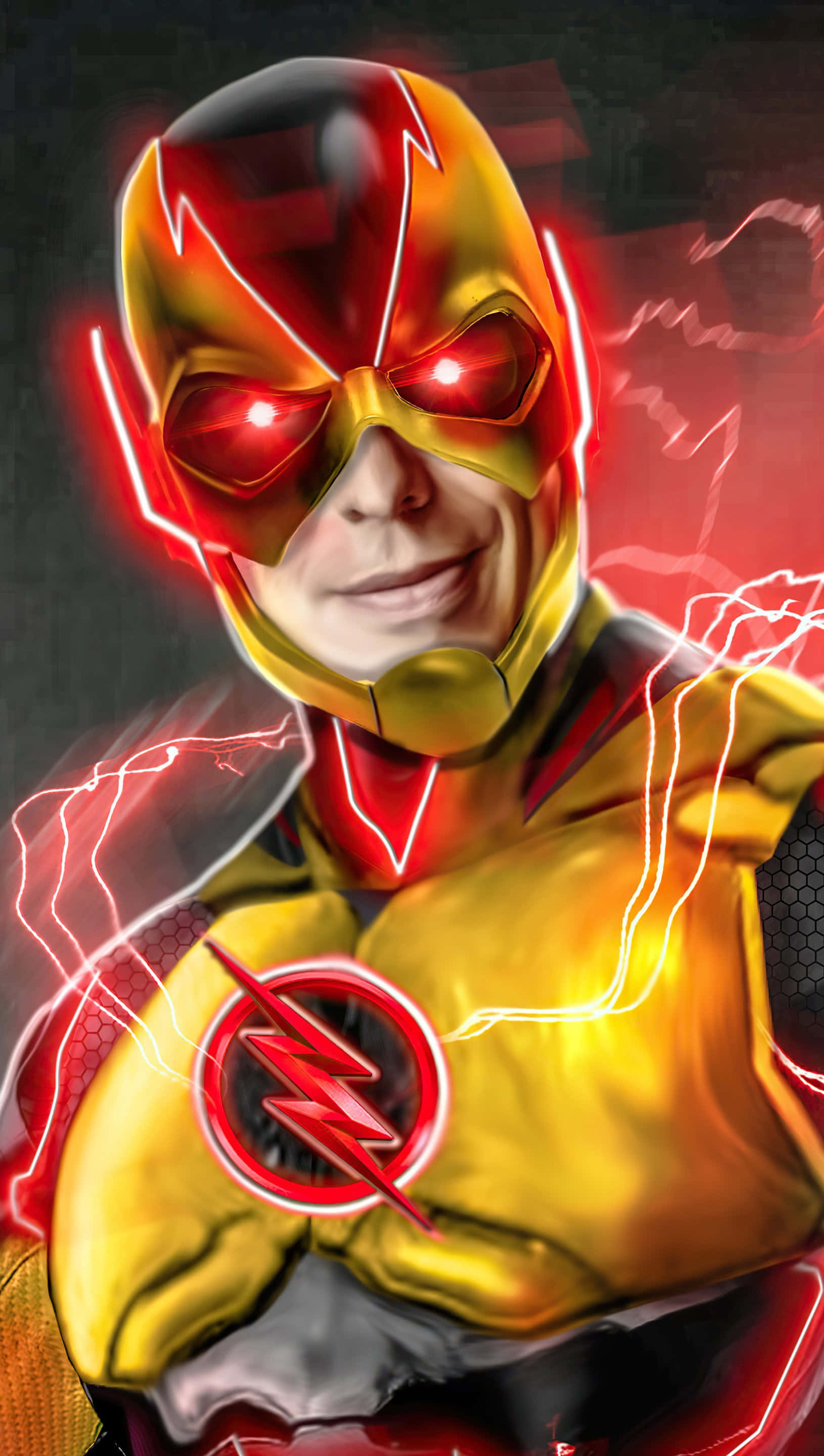 Reverse Flash, gold and red suit, glowing lightning bolts, 2K Phone Wallpaper