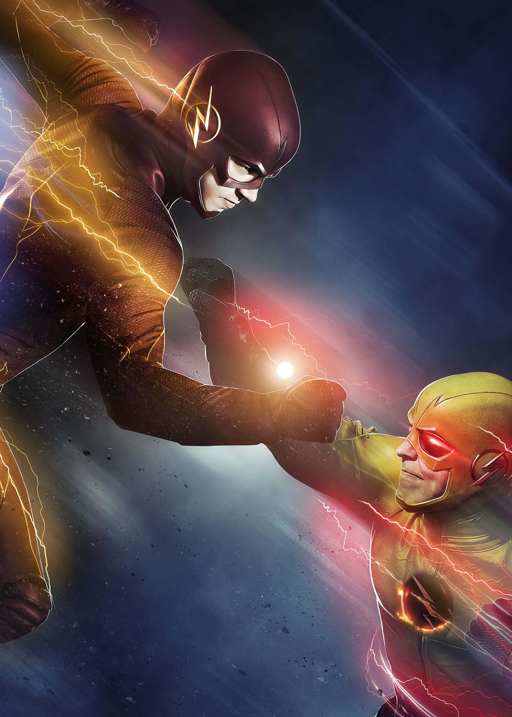 Flash, Reverse Flash, red and gold suits, Full HD Phone Wallpaper
