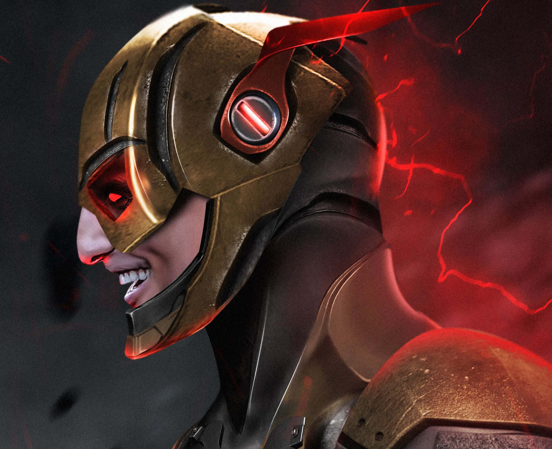 Reverse Flash, golden armor, glowing red eyes, Full HD Desktop Wallpaper