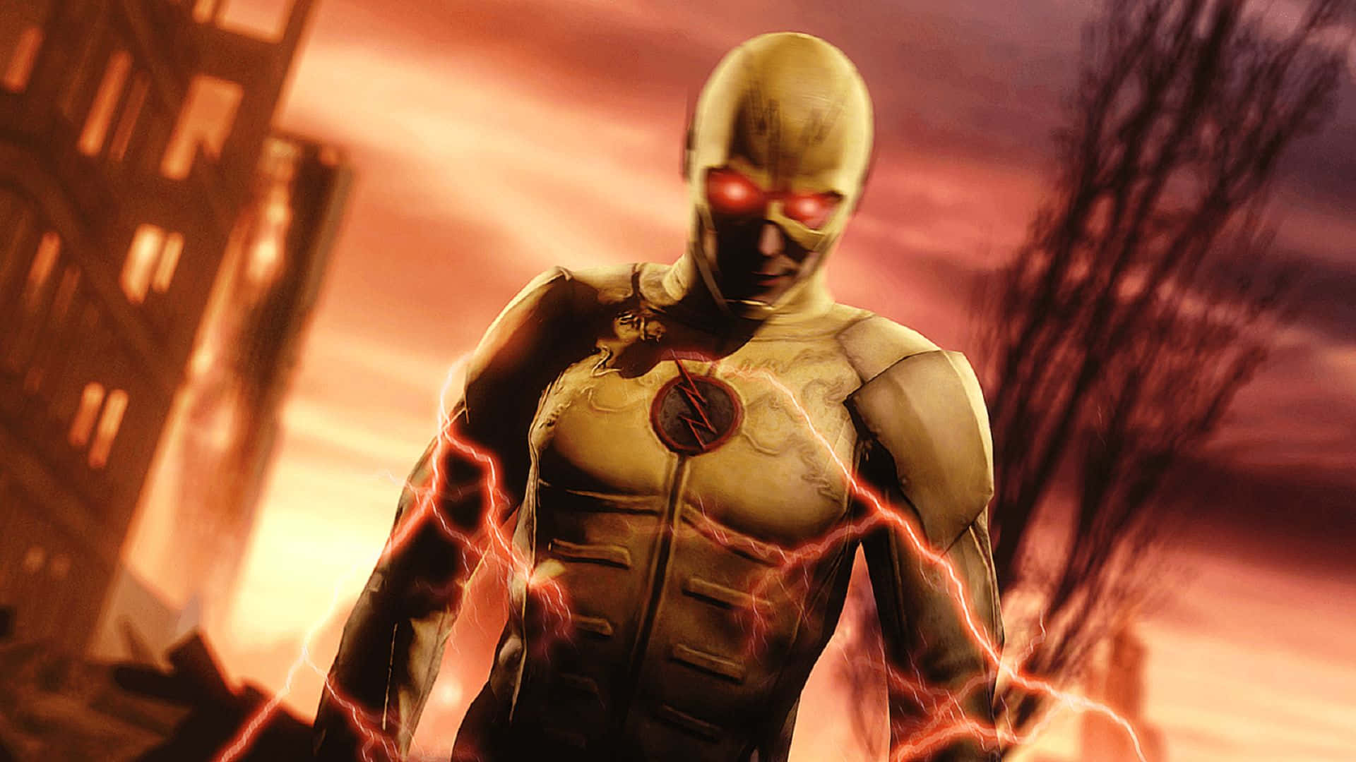 Reverse Flash, glowing red eyes, lightning crackling, Full HD Desktop Wallpaper