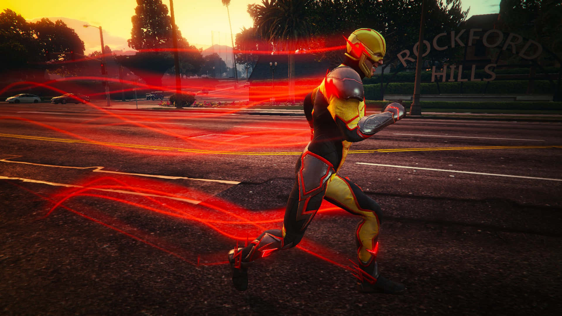 Reverse Flash, sunset cityscape, yellow and black suit, Full HD Desktop Wallpaper