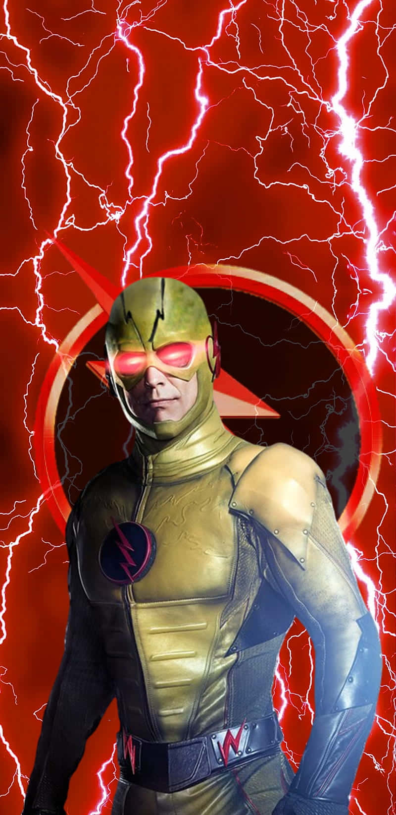 Reverse Flash, golden armored superhero, glowing red eyes, HD Phone Wallpaper