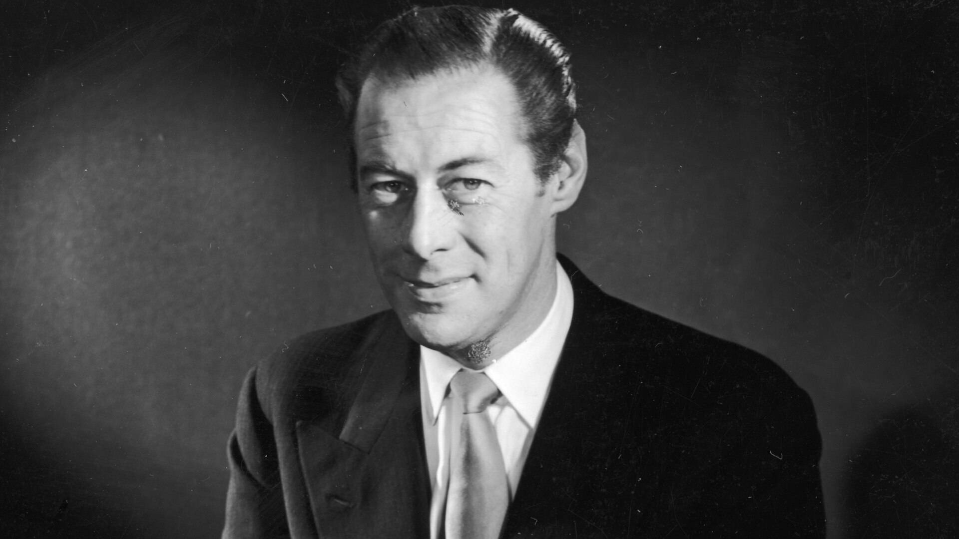 Rex Harrison, Hollywood actor, black and white portrait, Full HD Desktop Wallpaper