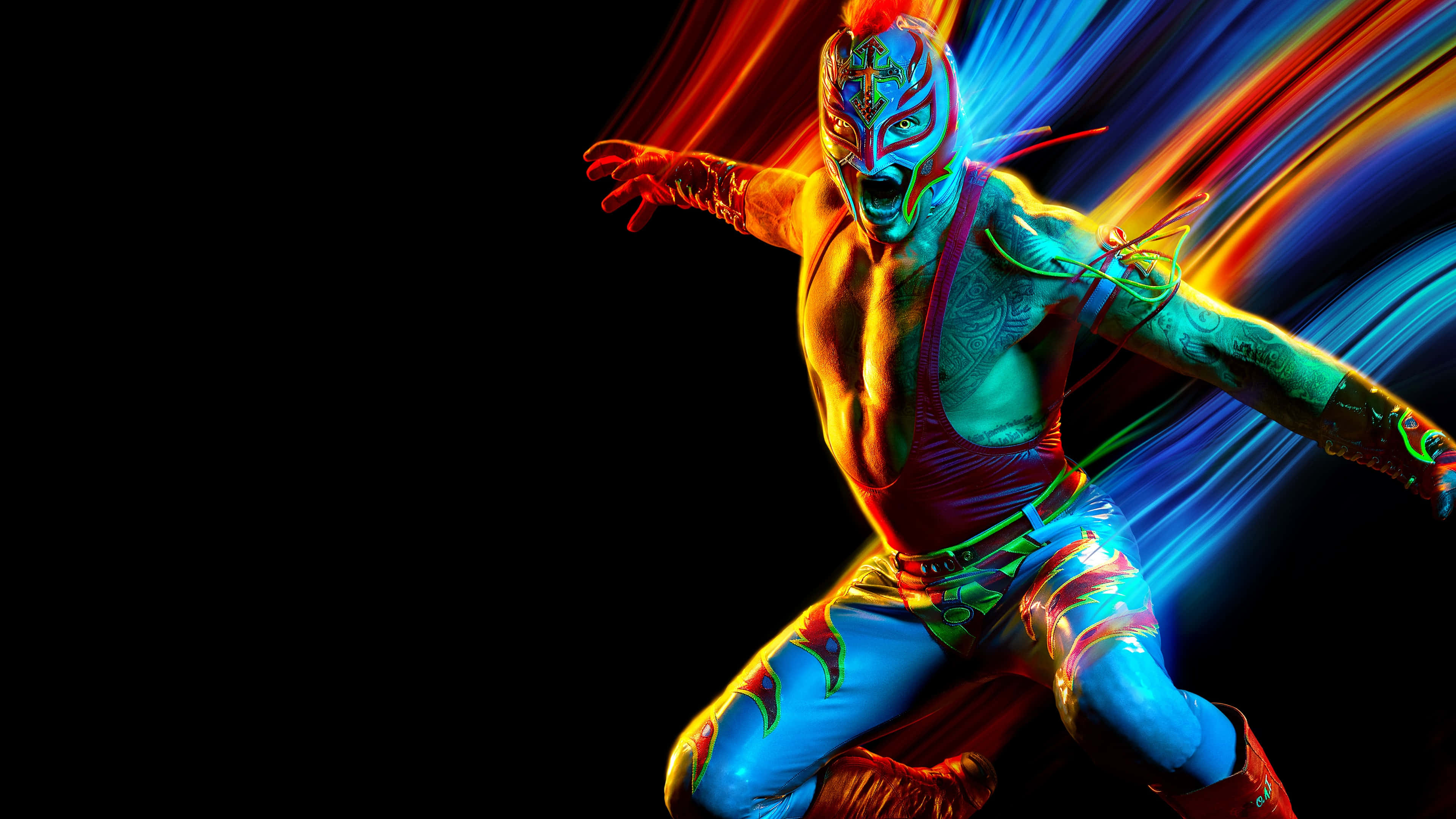 Rey Mysterio, blue and red mask, trunks, 4K Desktop Wallpaper