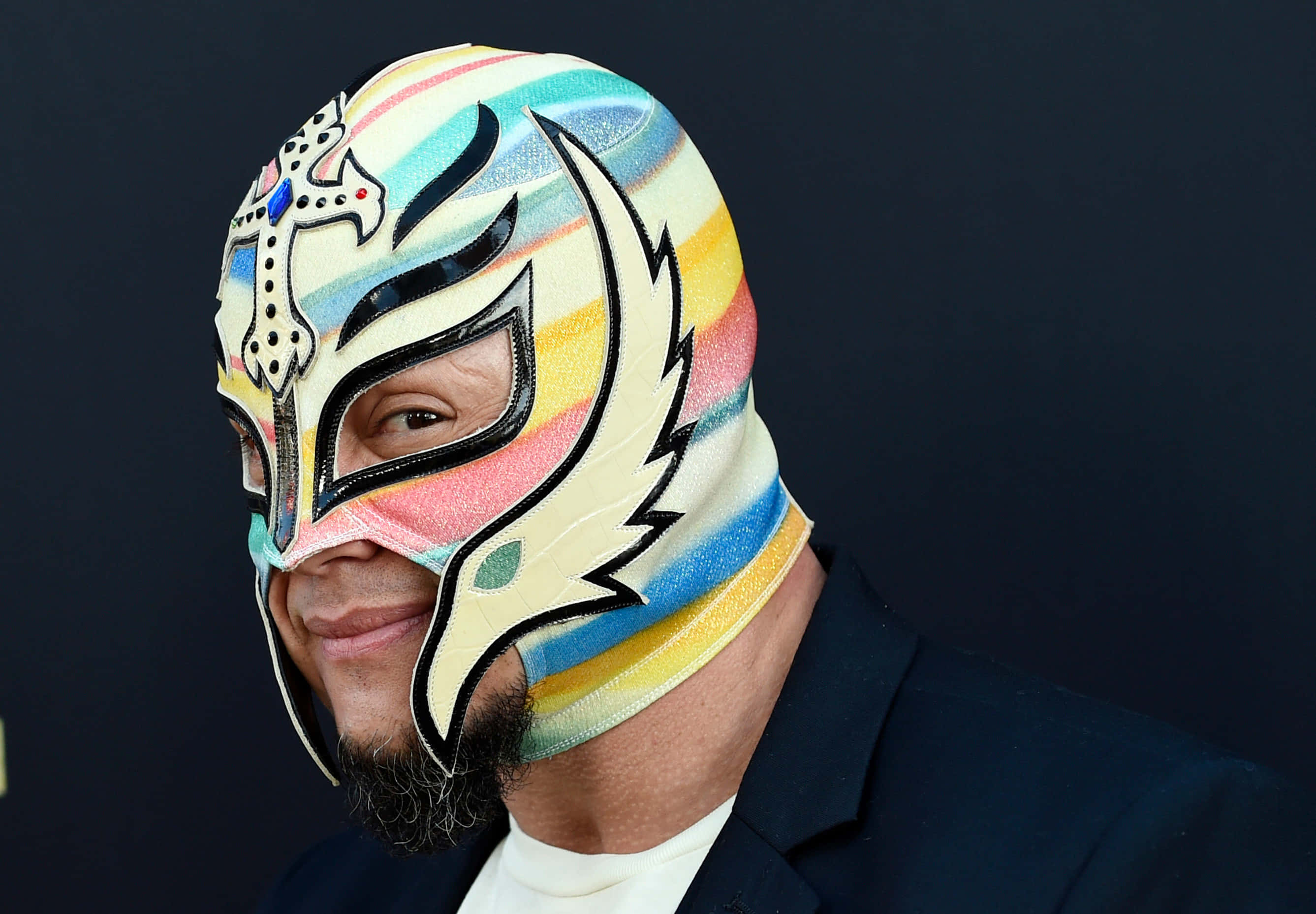 Rey Mysterio, colorful mask, rainbow striped lucha libre mask, 2K Desktop Wallpaper