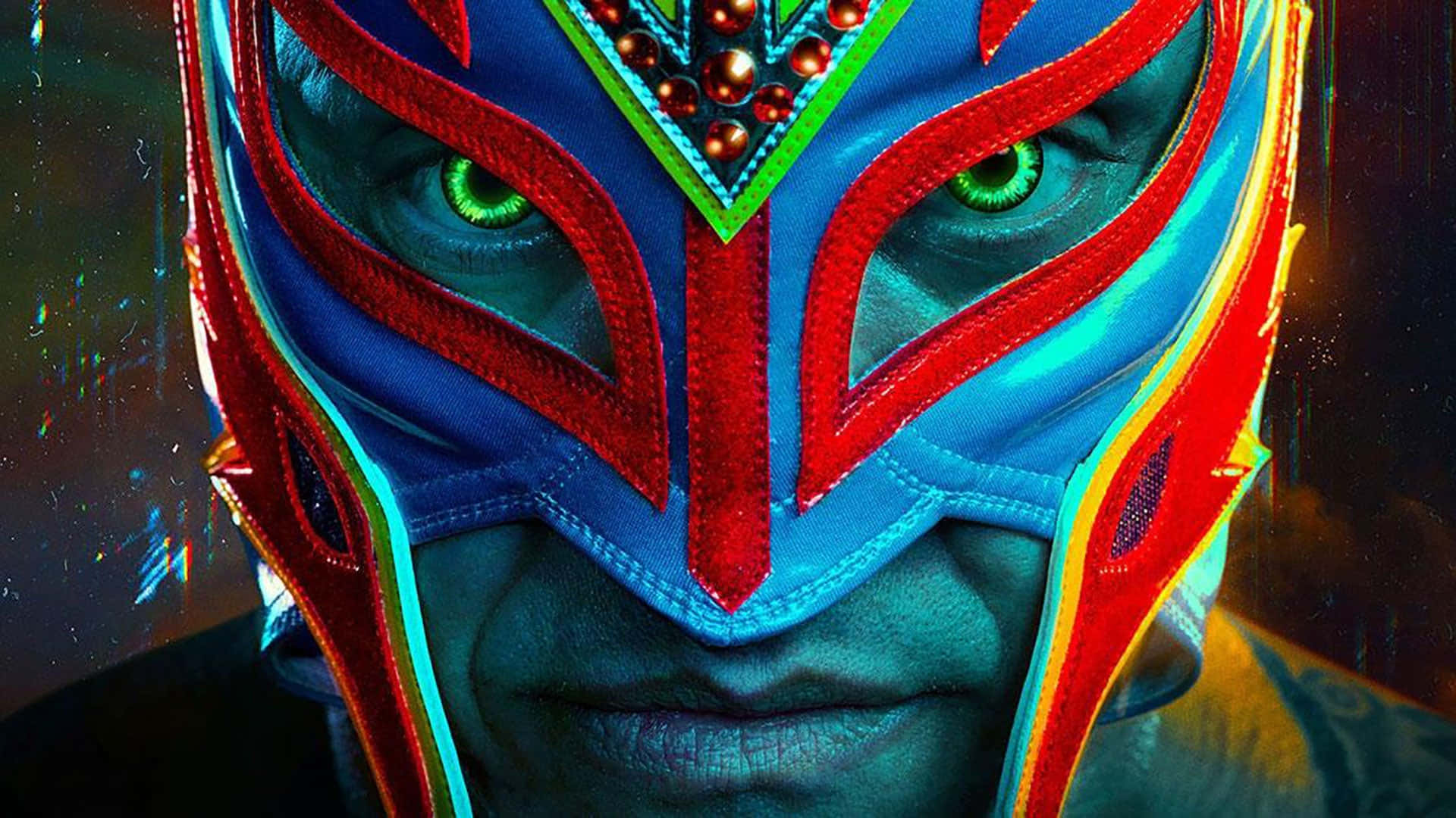 Rey Mysterio, lucha libre mask, vibrant blue red and green, Full HD Desktop Wallpaper