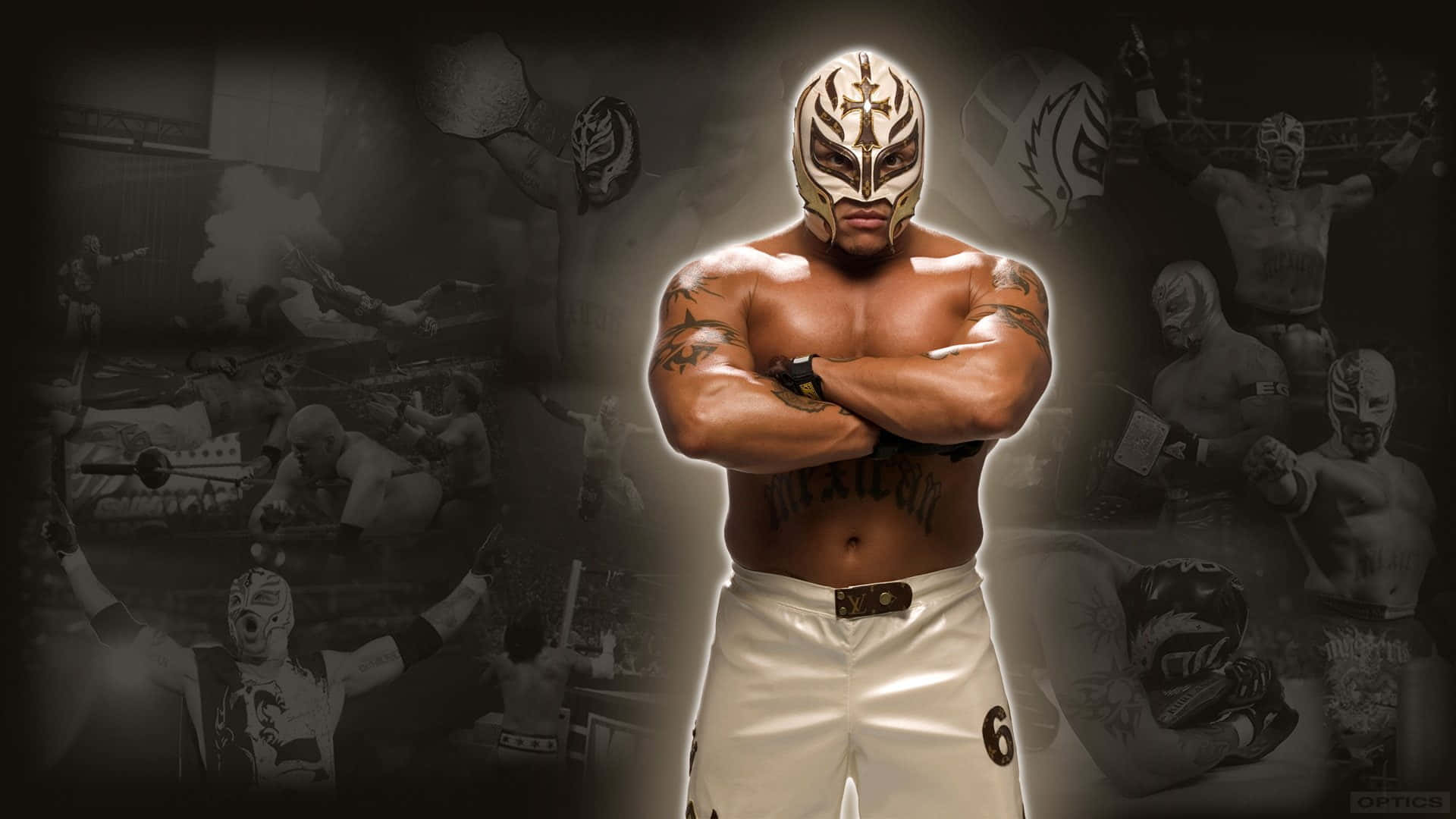 Rey Mysterio, gold and white mask, luchador, Full HD Desktop Wallpaper