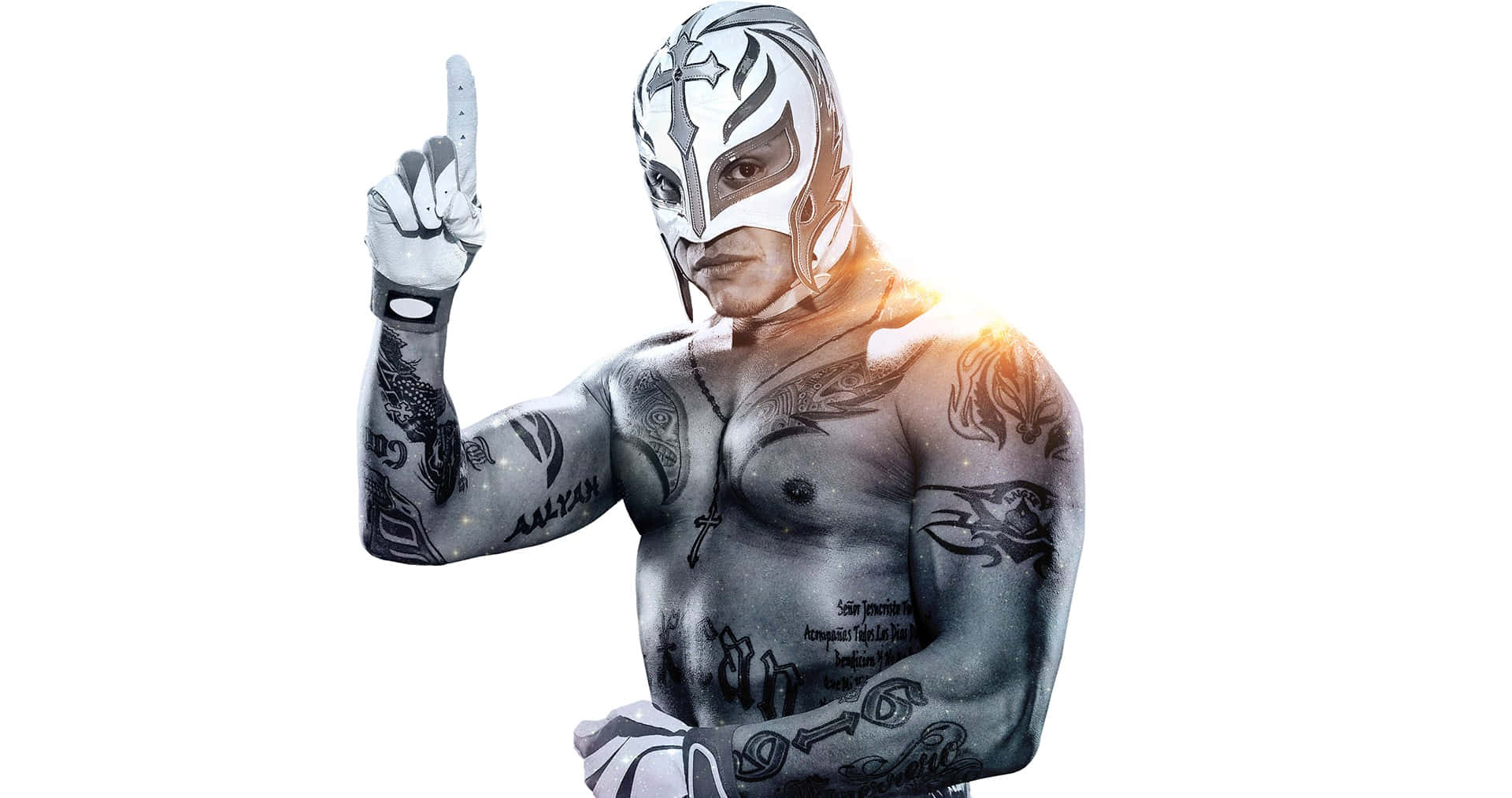Rey Mysterio, white mask, tattooed luchador, Full HD Desktop Wallpaper