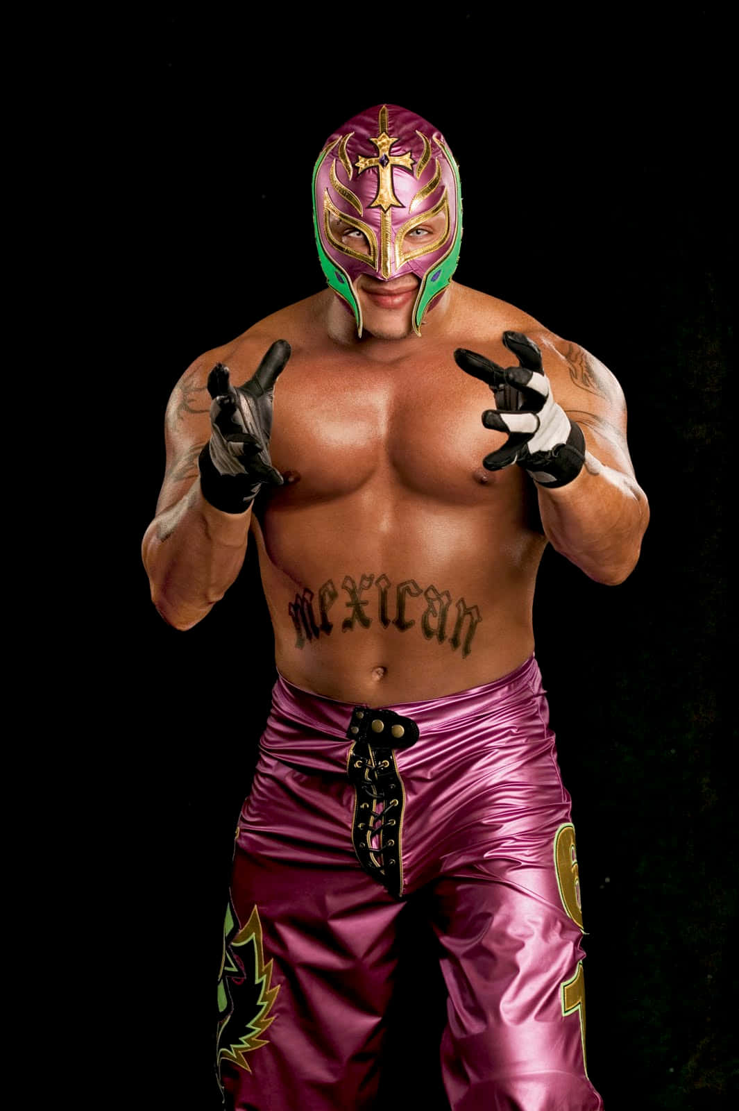 Rey Mysterio, purple and green mask, gold cross, HD Phone Wallpaper