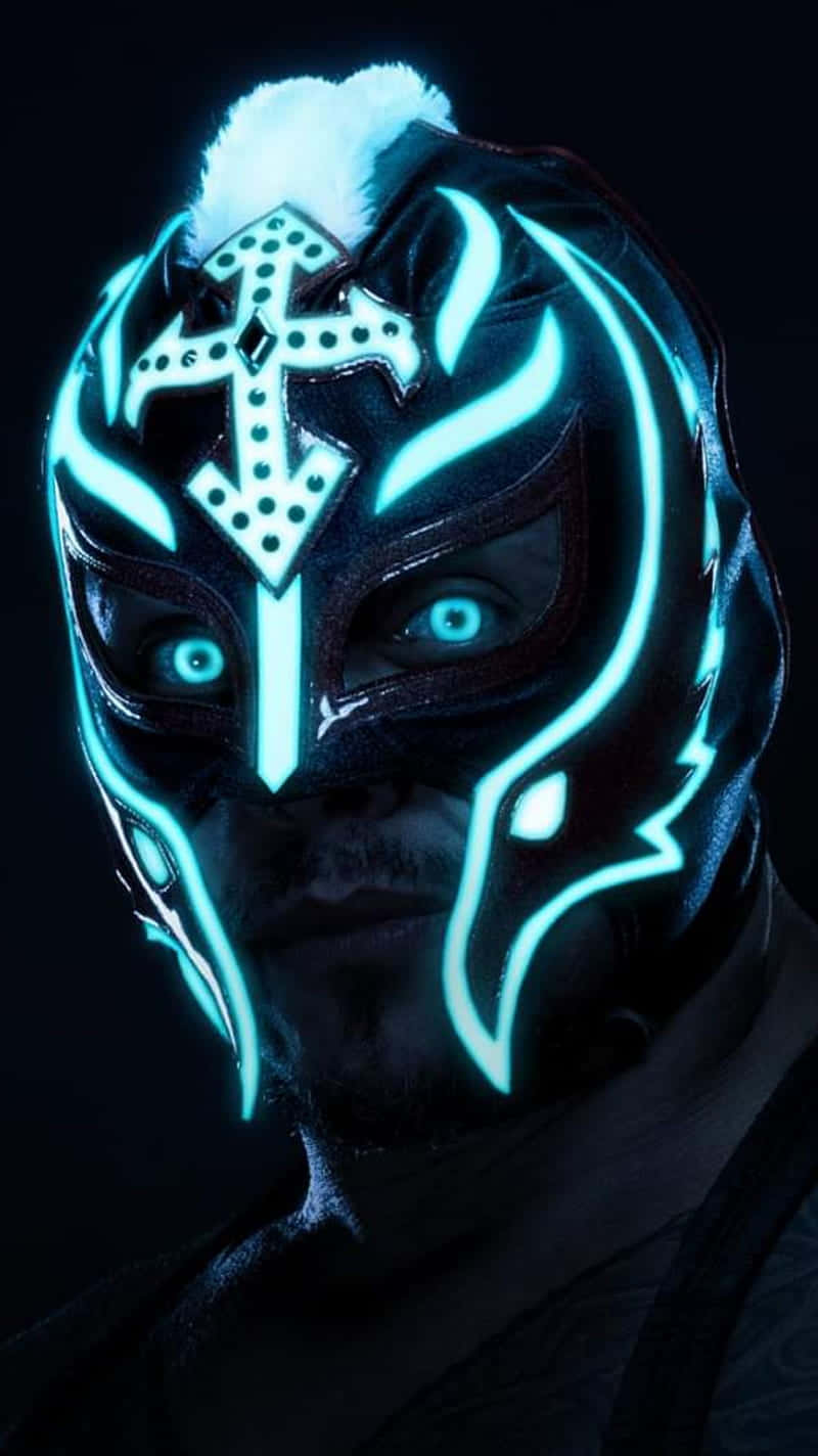 Rey Mysterio, glowing cyan neon lines, cross emblem, HD Phone Wallpaper