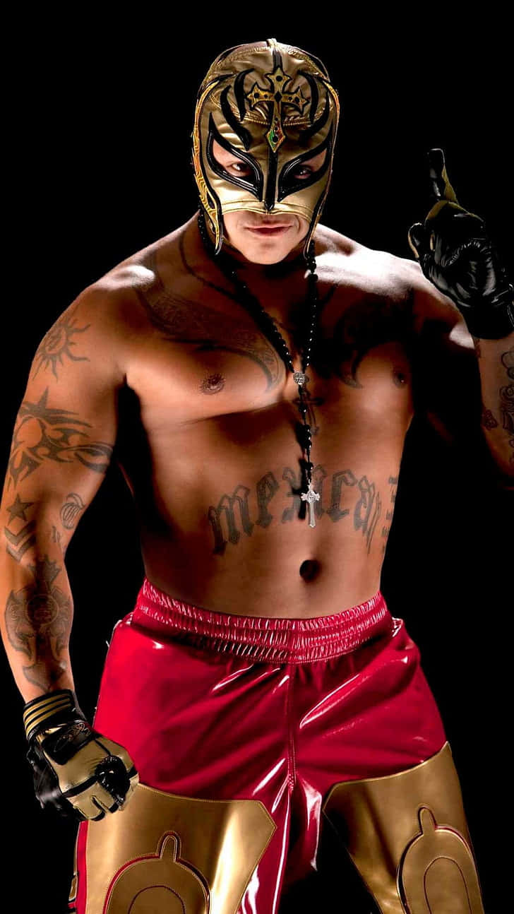 Rey Mysterio, gold and black mask, tattoos, HD Phone Wallpaper