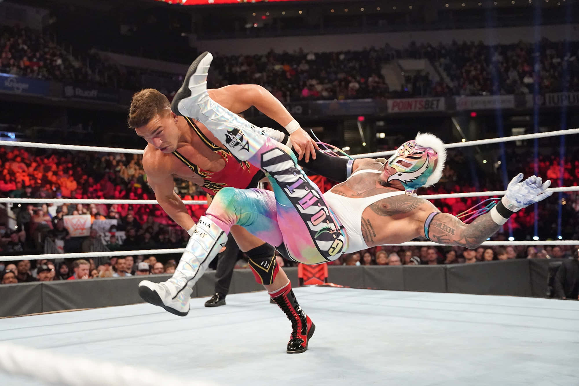 Rey Mysterio, rainbow outfit, wrestling match, Full HD Desktop Wallpaper