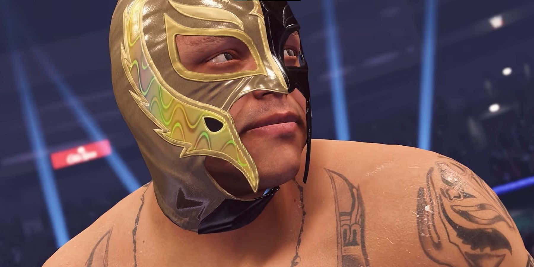 Rey Mysterio, golden mask, gold and green ornate mask, HD Desktop Wallpaper