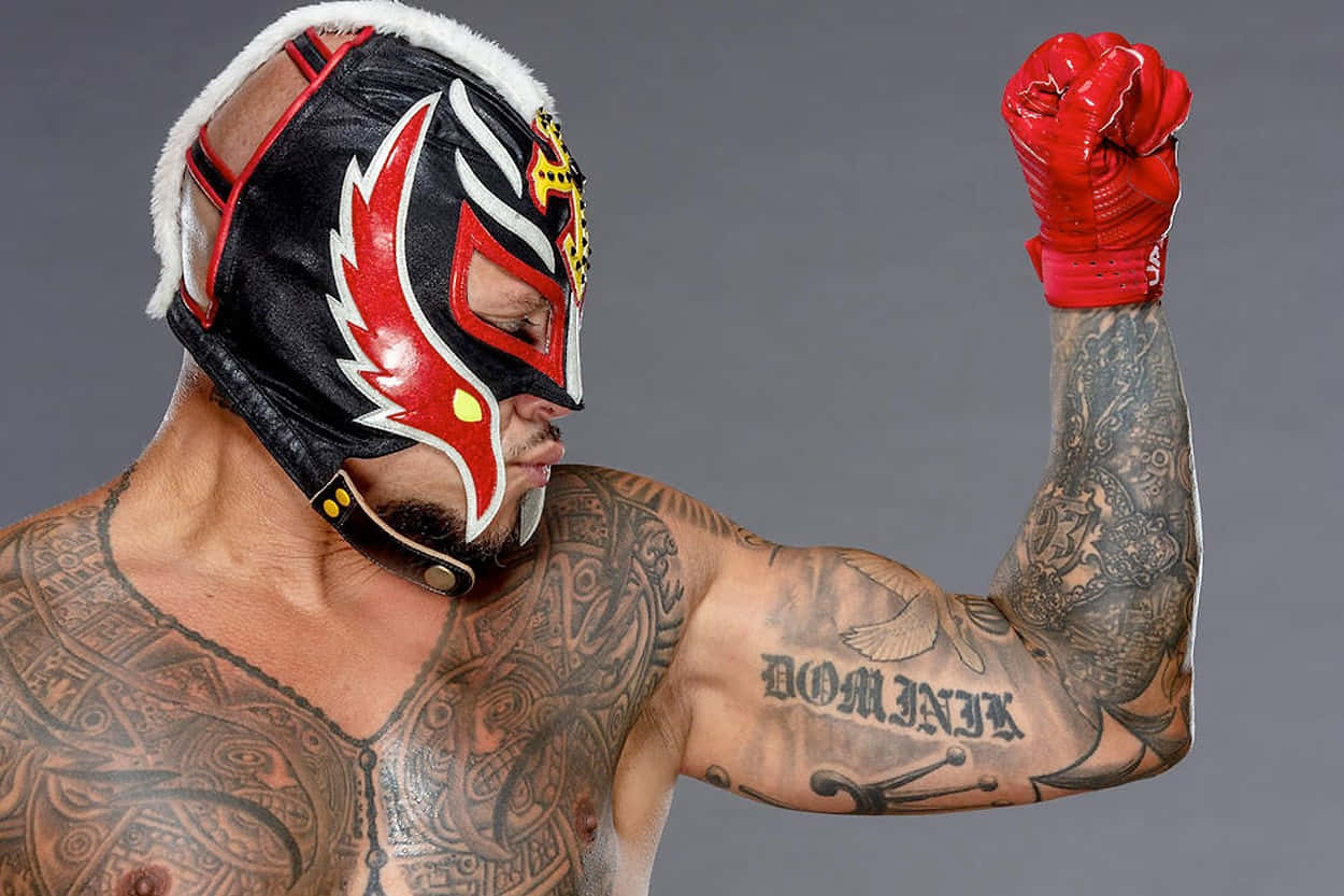 Rey Mysterio, fist raised, tattooed luchador, SD Desktop Wallpaper