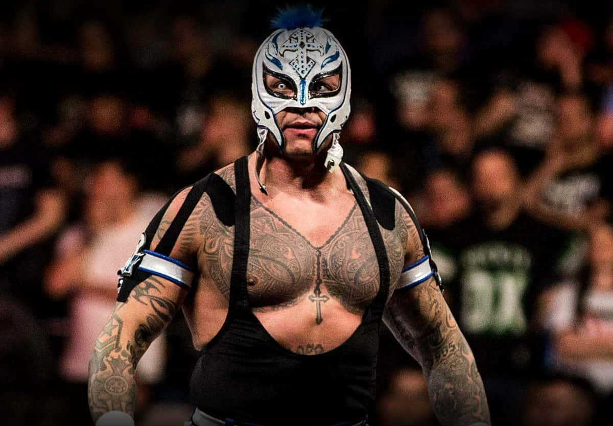 Rey Mysterio, masked luchador, intricate white blue face paint, SD Desktop Wallpaper