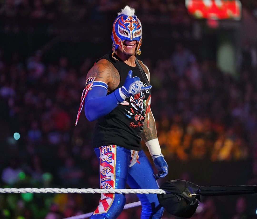 Rey Mysterio, blue red and white lucha libre mask, trunks, SD Desktop Wallpaper