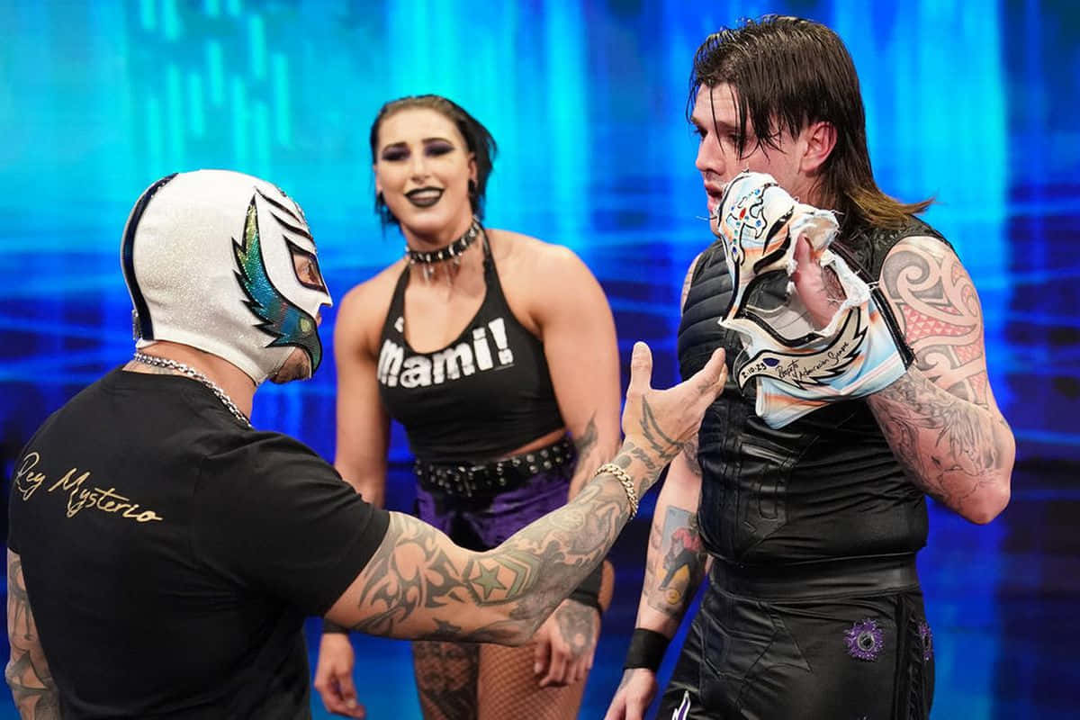 Rey Mysterio, wrestling ring, blue lit backdrop, SD Desktop Wallpaper
