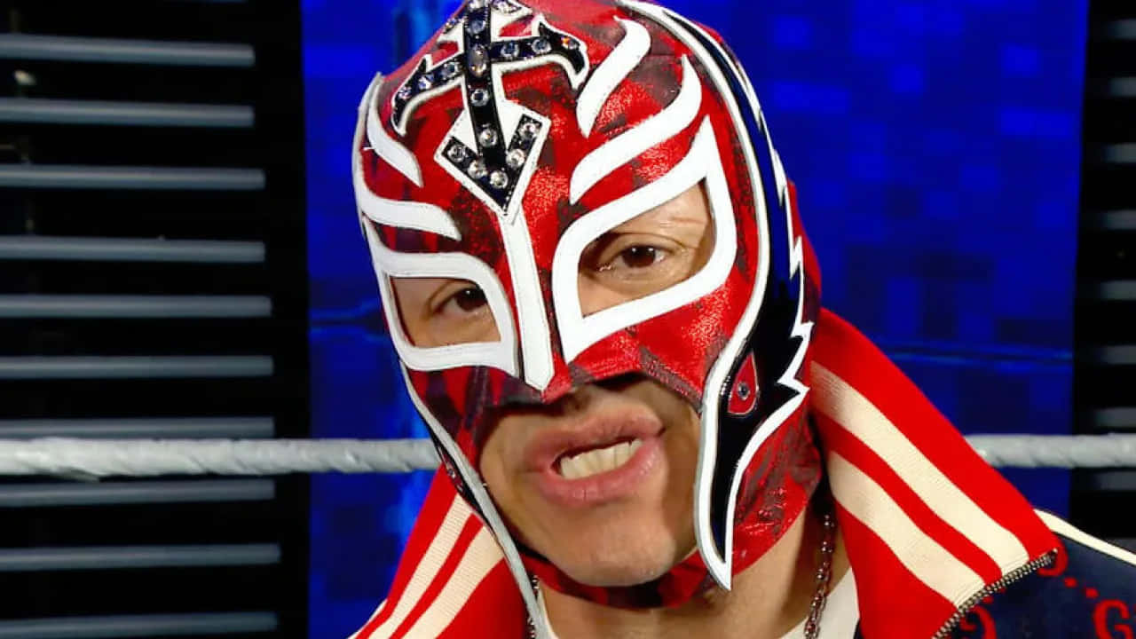 Rey Mysterio, red white and black lucha libre mask, cross design, HD Desktop Wallpaper