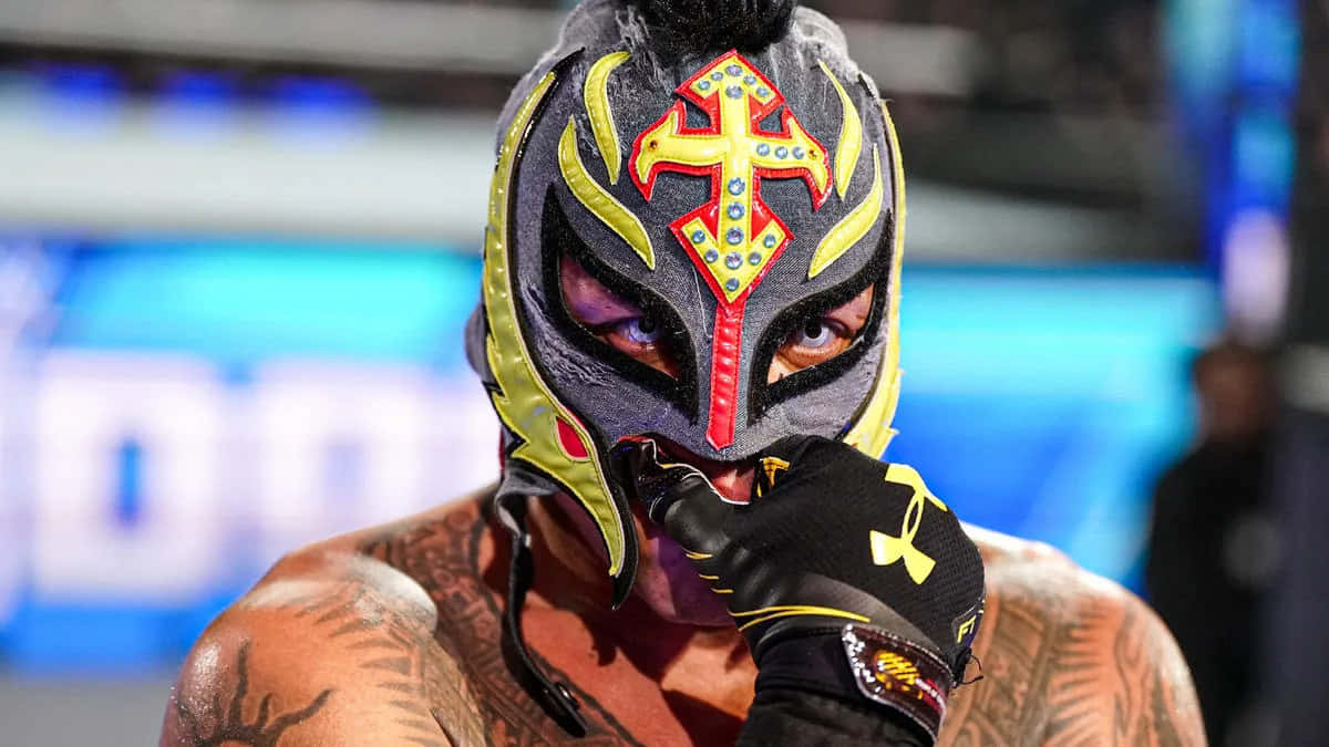 Rey Mysterio, black yellow and red cross design, face mask, SD Desktop Wallpaper