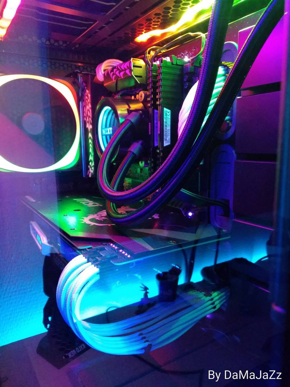 RGB-lit computer case, glowing tubes, fans, HD Phone Wallpaper