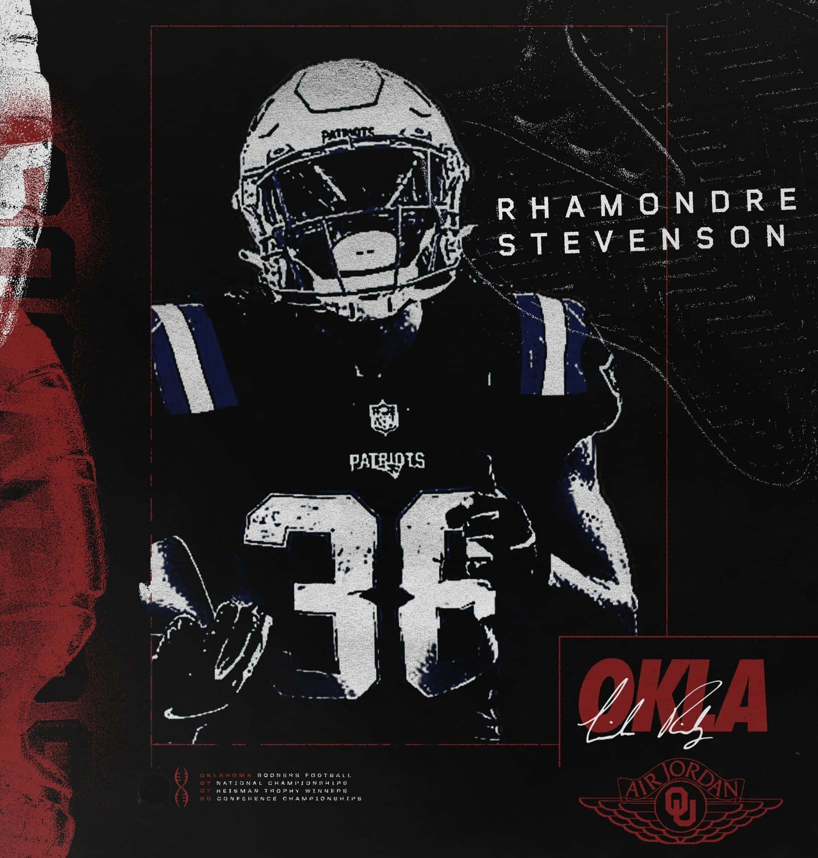 Rhamondre Stevenson, Patriots gear, red accents, HD Phone Wallpaper