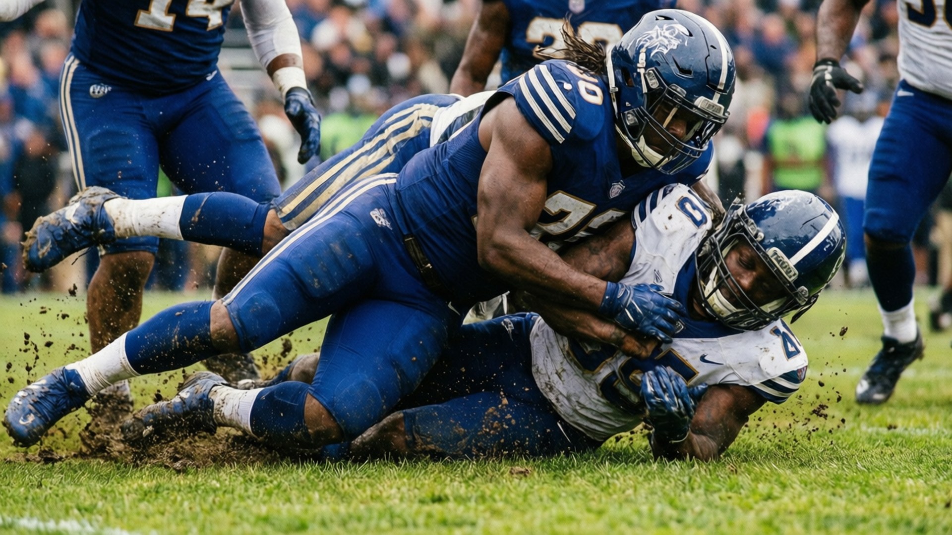 Rhamondre Stevenson, field, tackled, Full HD Desktop Wallpaper