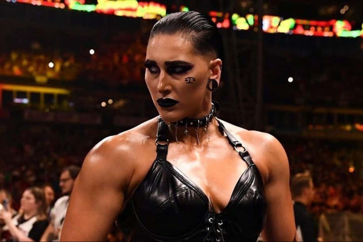 Rhea Ripley, wrestling event, black leather gear, SD Desktop Wallpaper