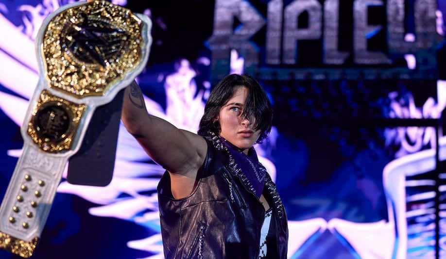 Rhea Ripley, champion belt, gleaming gold, SD Desktop Wallpaper