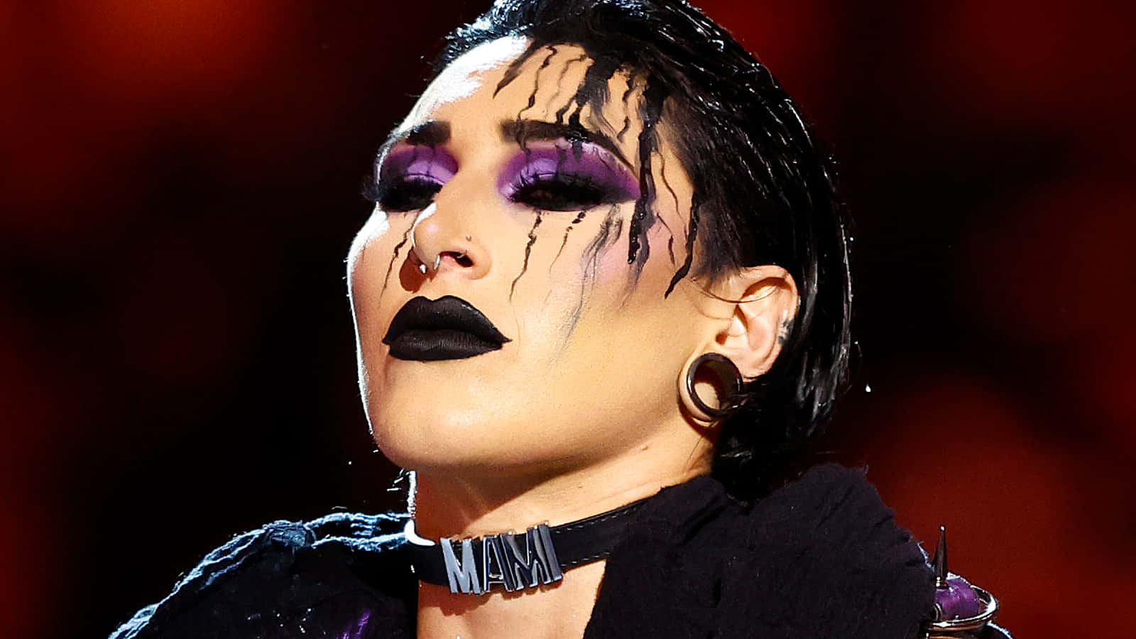 Rhea Ripley, dramatic purple eye makeup, black tears, HD Desktop Wallpaper