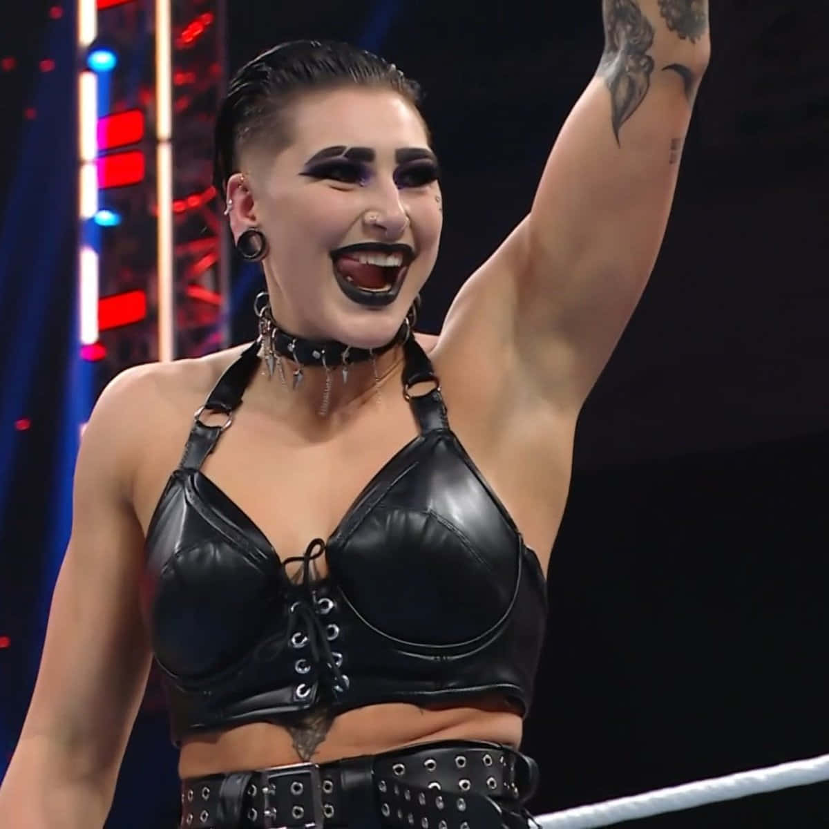 Rhea Ripley, black leather gear, ring, SD Desktop Wallpaper