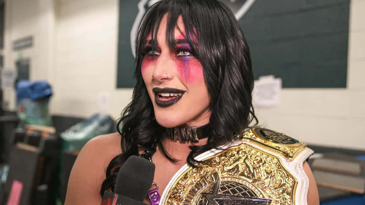 Rhea Ripley, championship belt, backstage setting, SD Desktop Wallpaper
