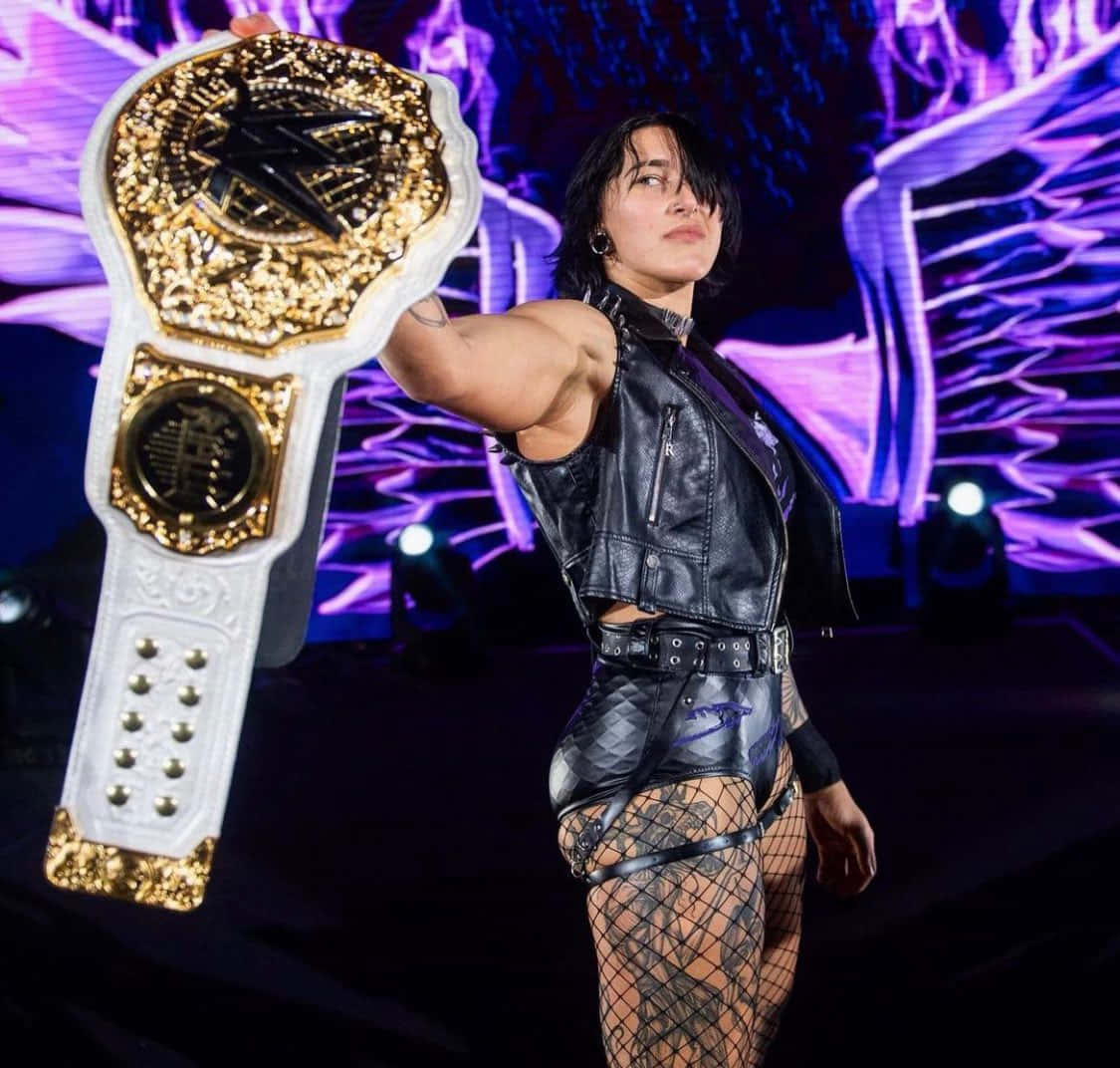 Rhea Ripley, champion belt, black leather, SD Desktop Wallpaper