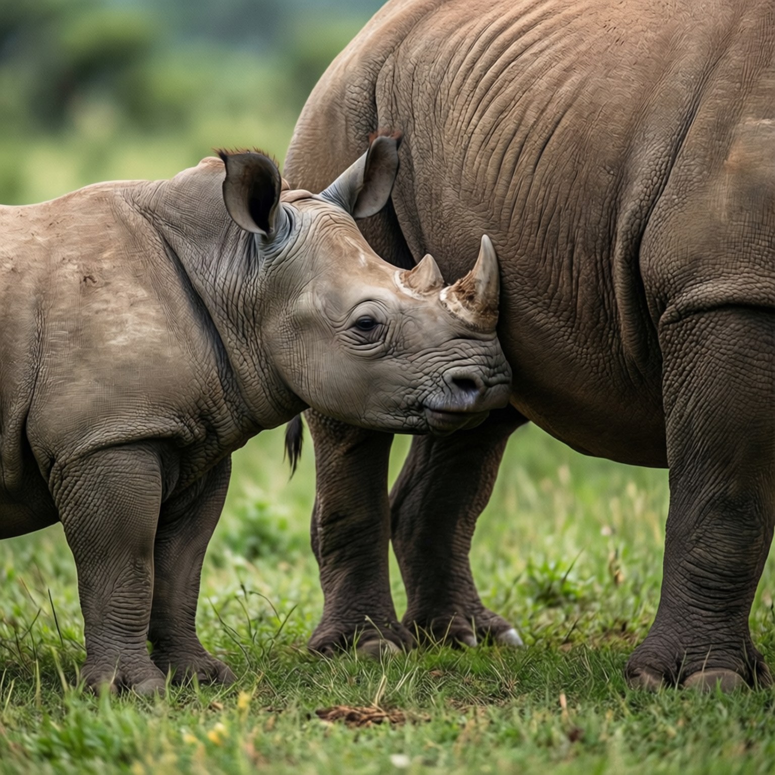 nursing rhino calf, young rhino, mother, HD Desktop Wallpaper