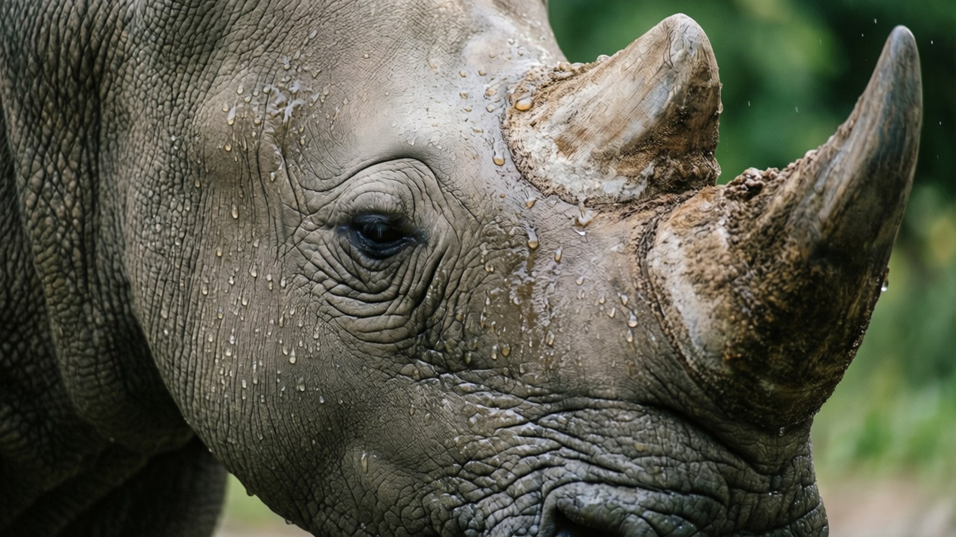 rhinoceros, water droplets, wrinkled gray skin, Full HD Desktop Wallpaper