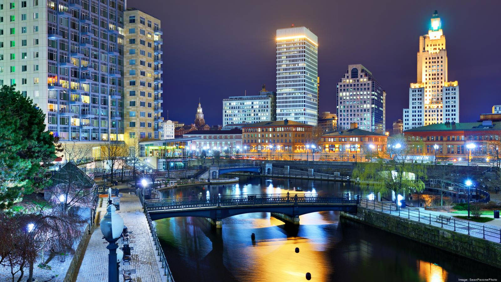 Rhode Island, nighttime cityscape, illuminated skyscrapers, HD Desktop Wallpaper
