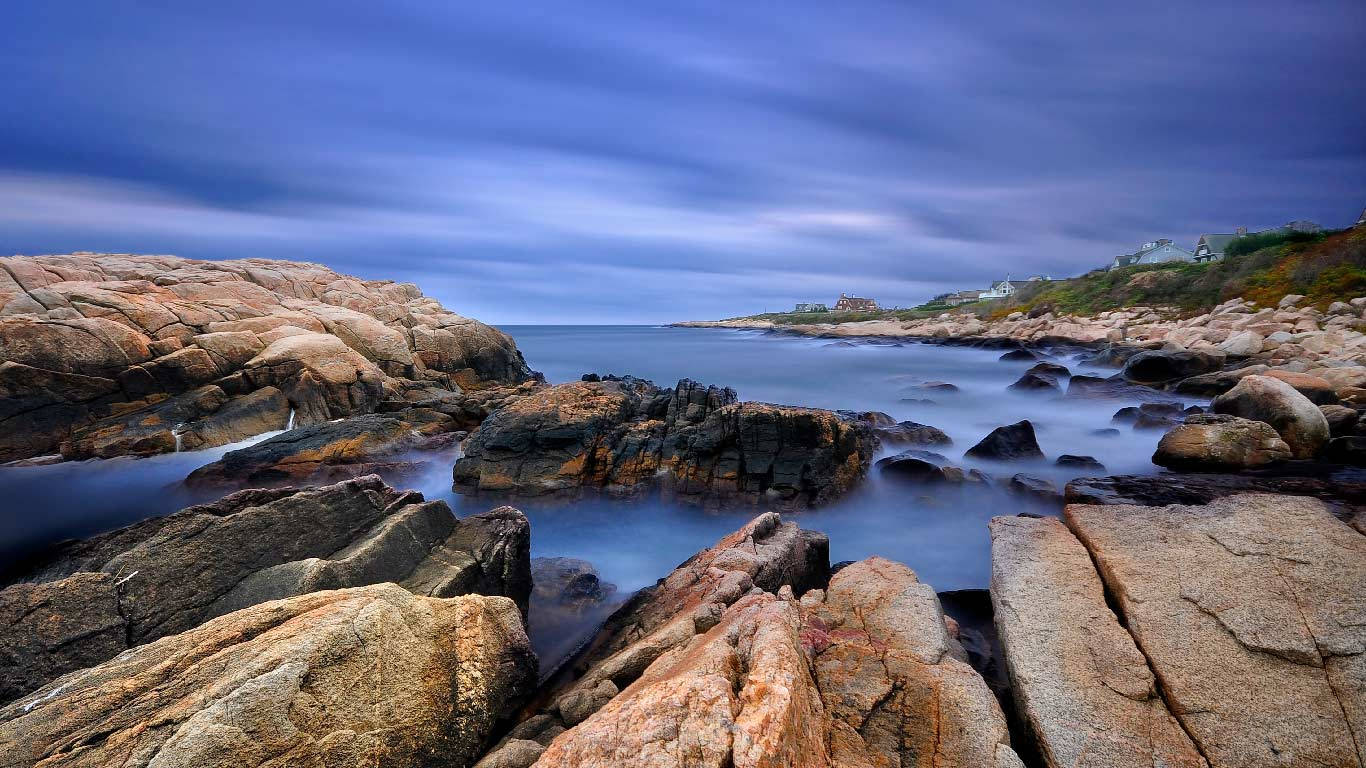 Rocky Shoreline, Rhode Island, blue water, HD Desktop Wallpaper