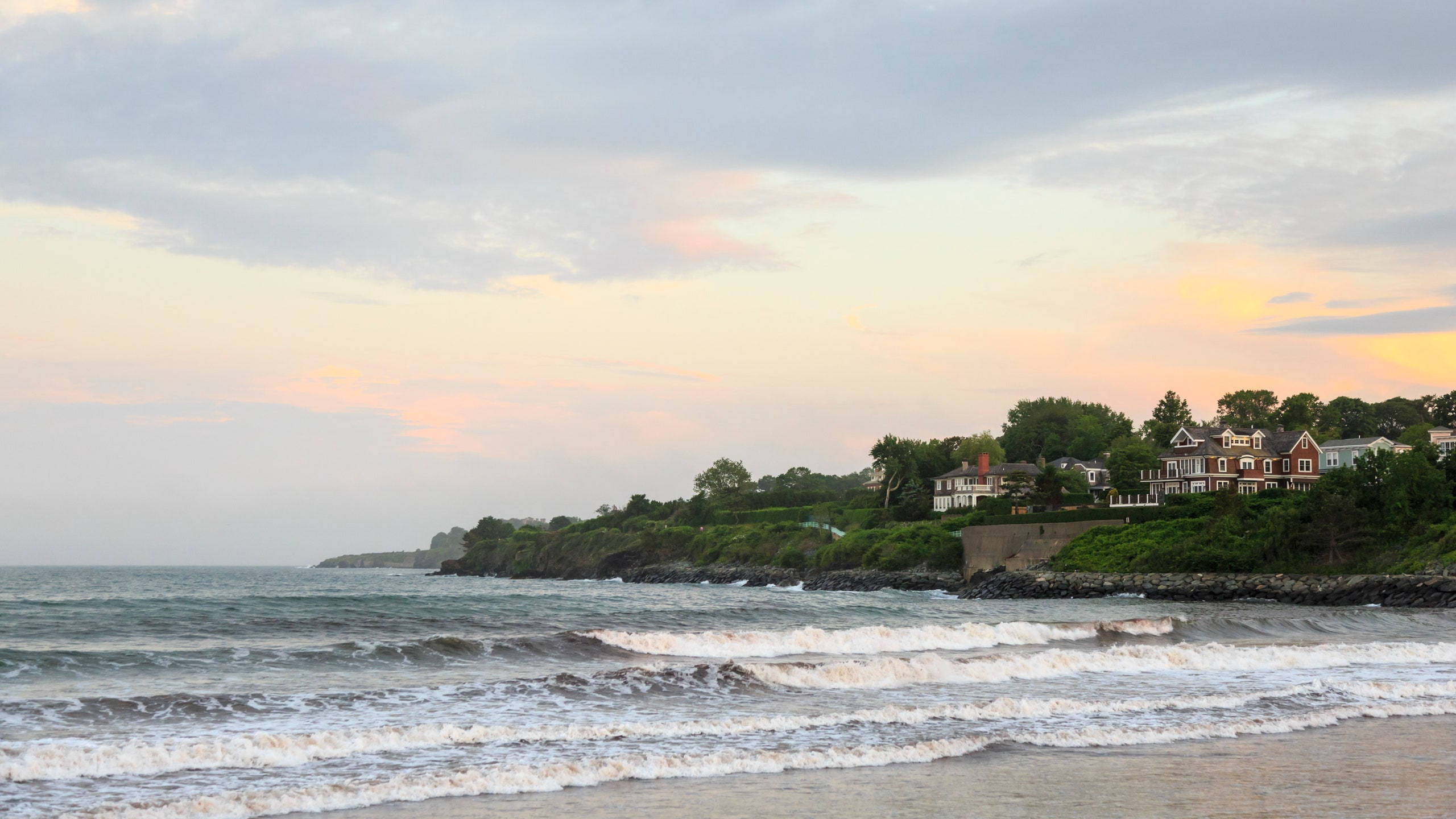 Rhode Island, sandy shore, sunset, 2K Desktop Wallpaper